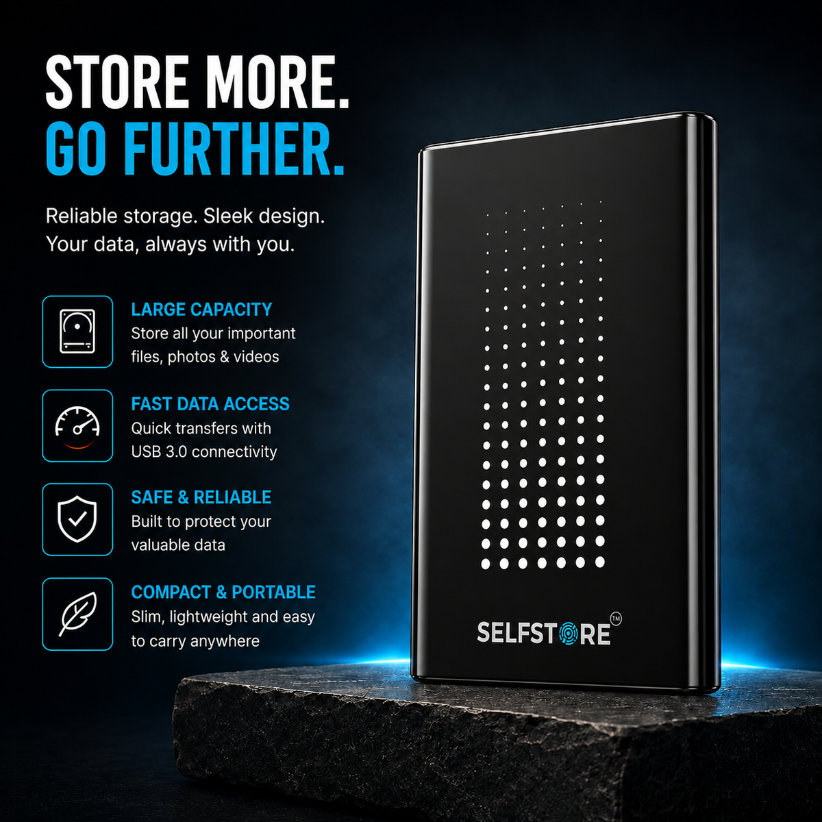 SELFSTORE Portable External Hard Drive USB High Speed Data Storage Drive for Laptop PC Mac Desktop and Backup(500 GB)-Black